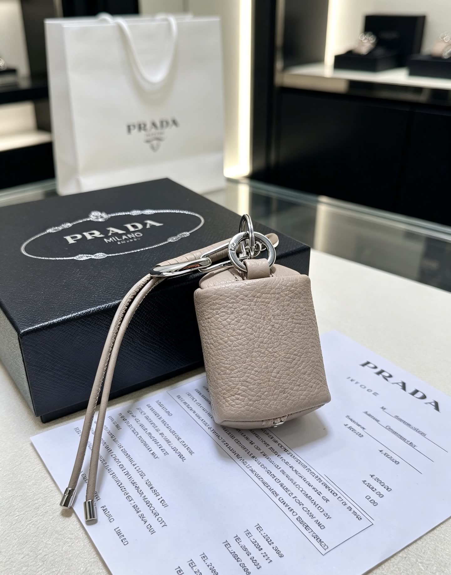 Prada Leather Keychain with Logo