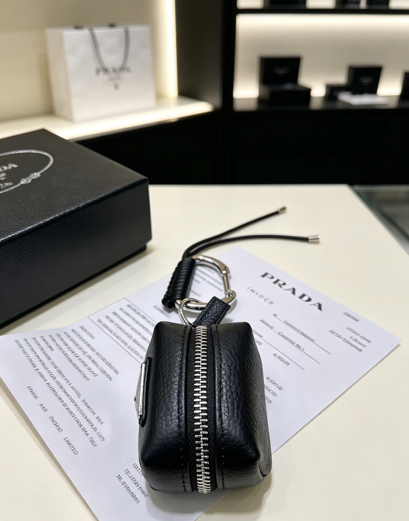 Prada Black Leather Keychain