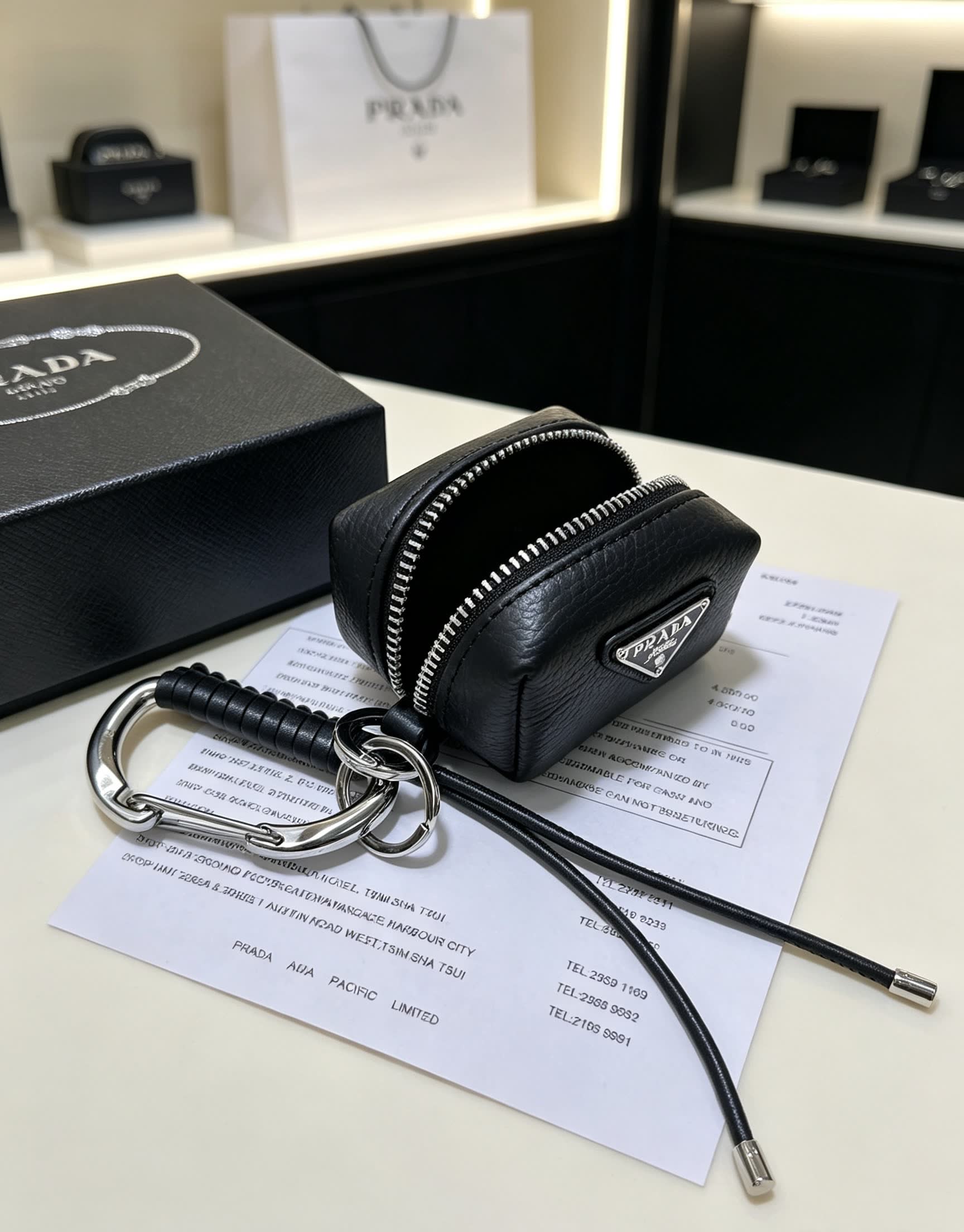 Prada Black Leather Keychain