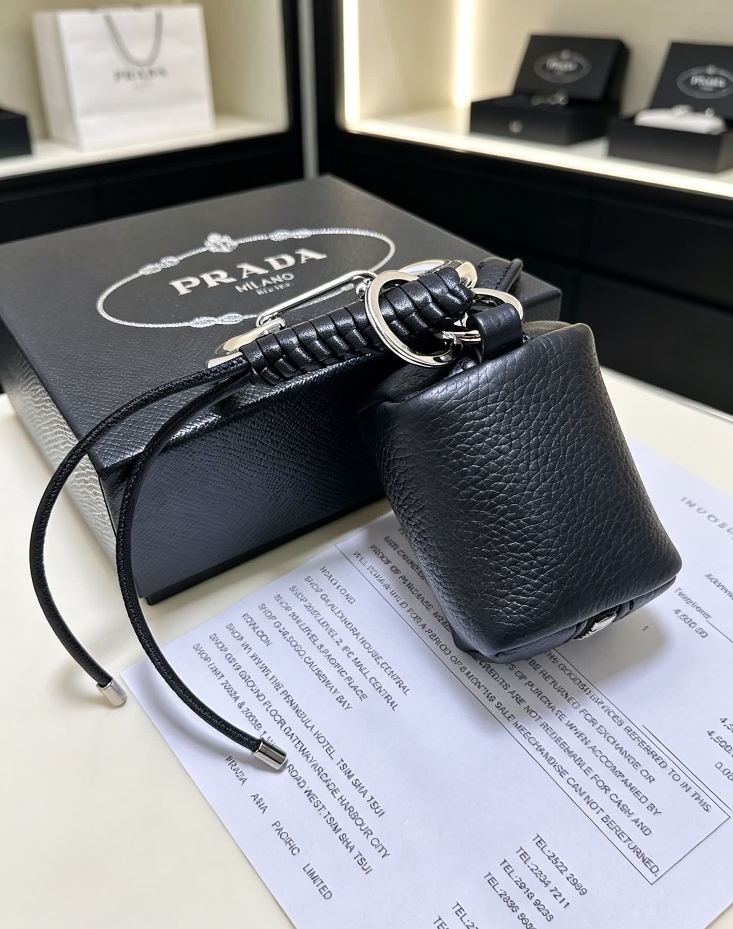Prada Black Leather Keychain