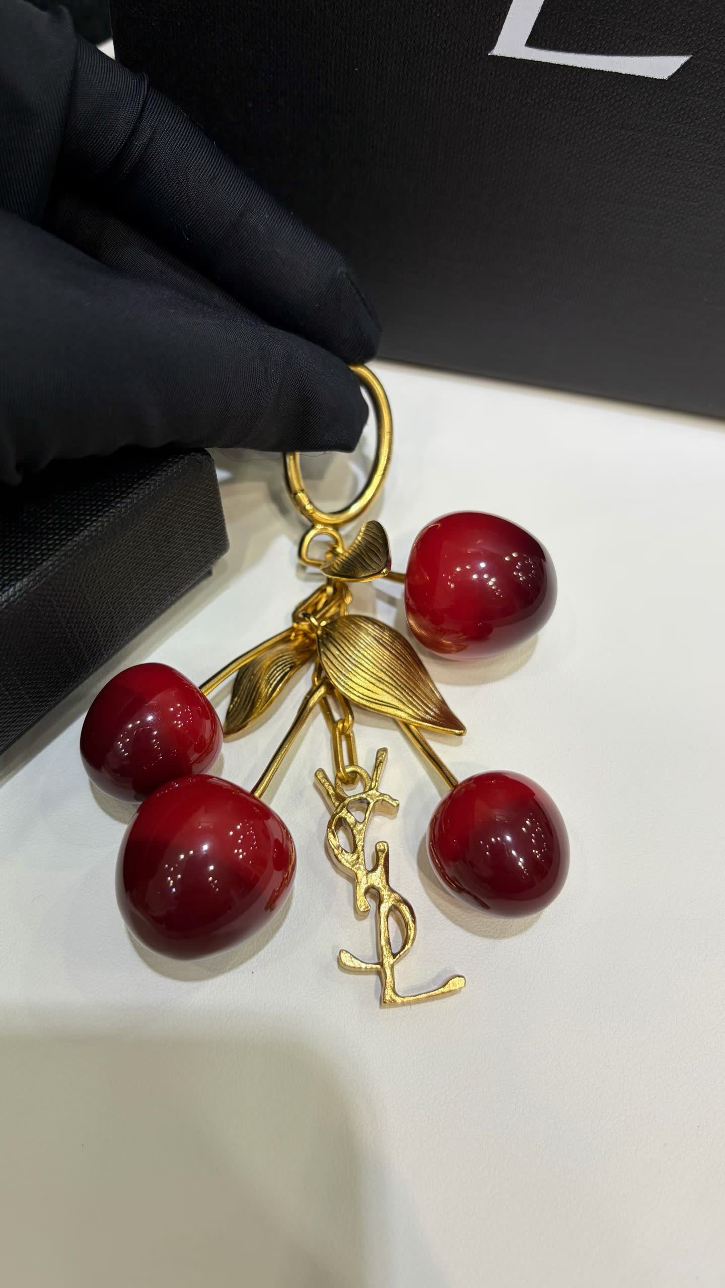 YSL Leather Handbag with Gold Chain Strap and Cherry Charm
