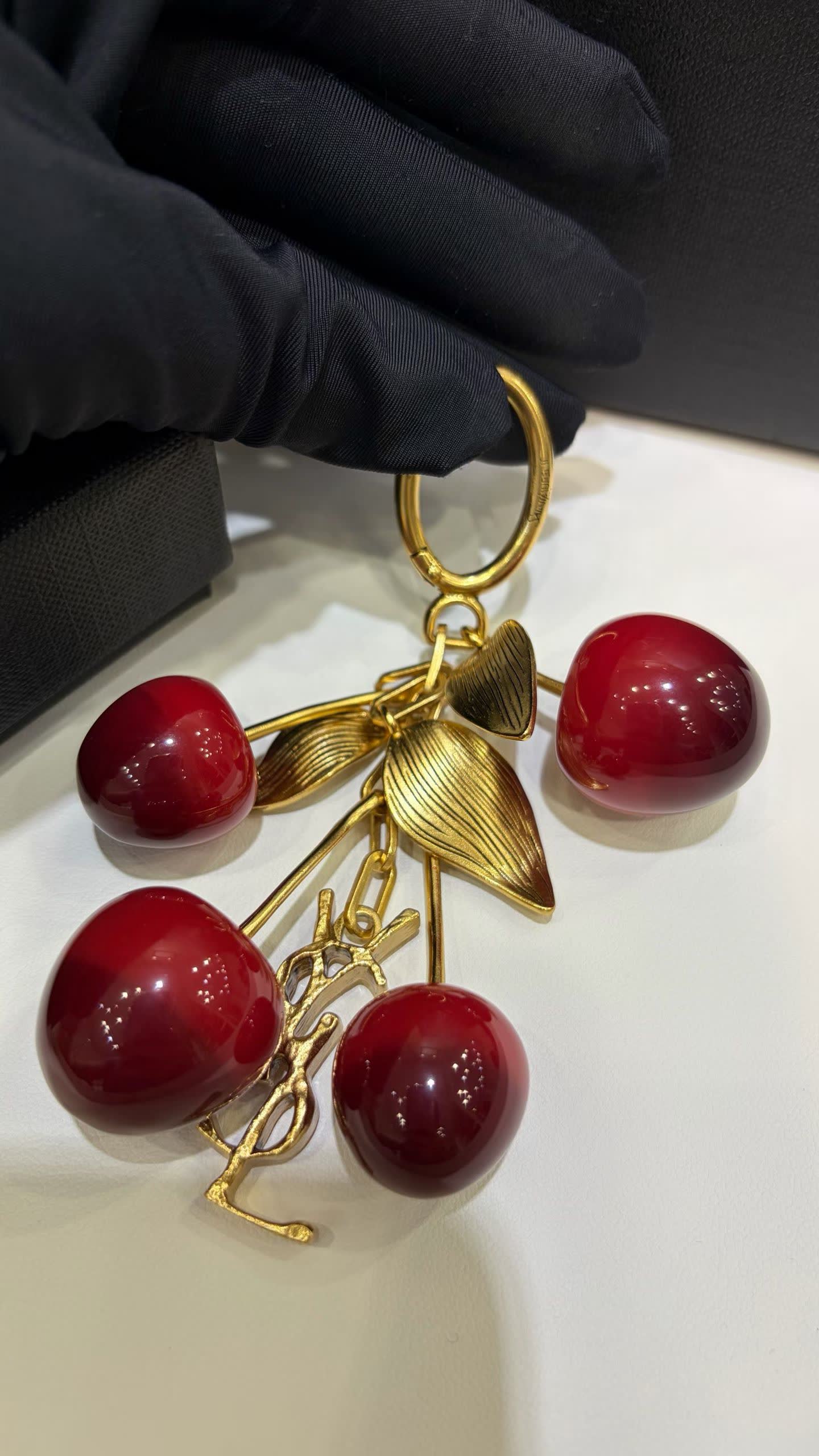 YSL Leather Handbag with Gold Chain Strap and Cherry Charm