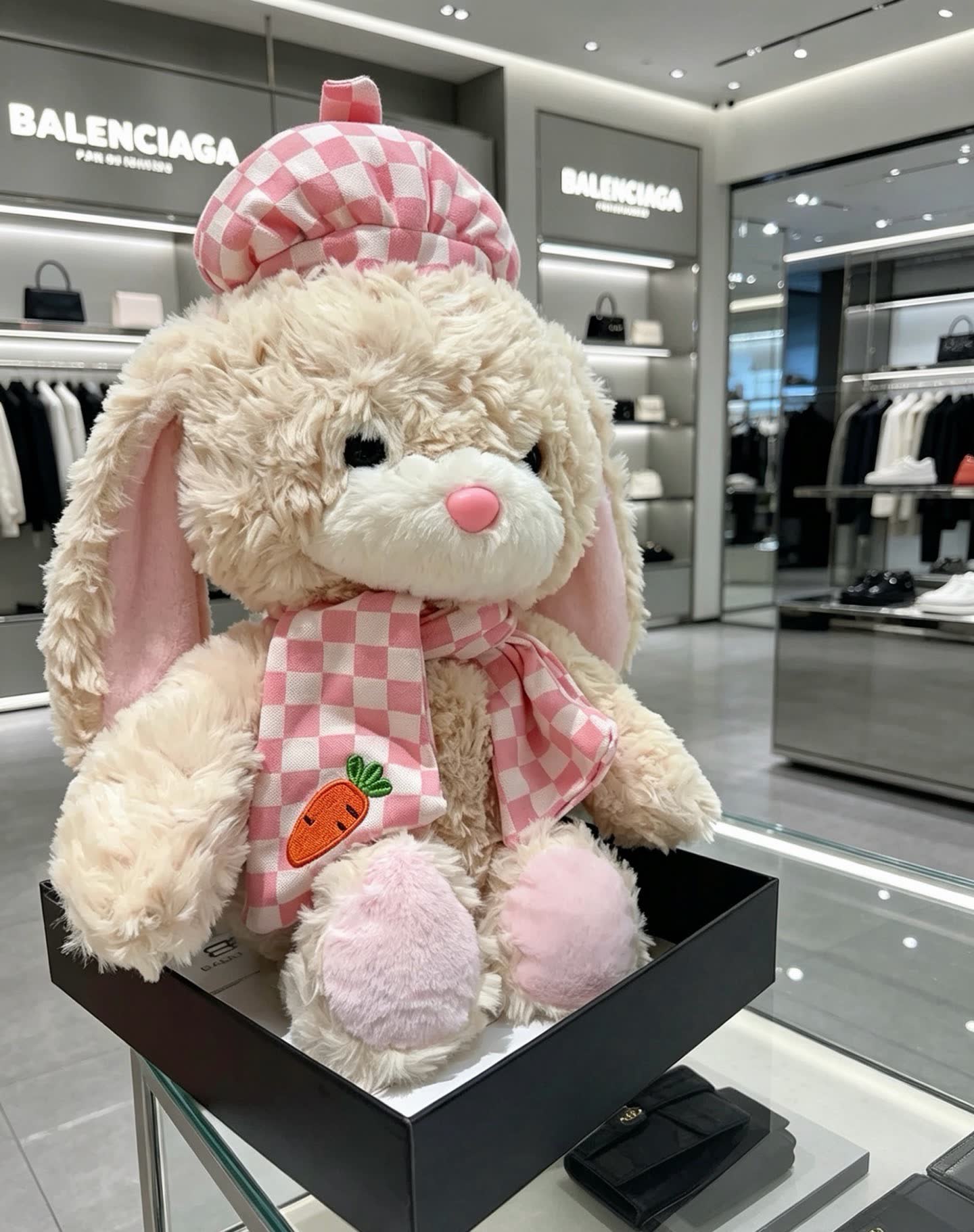 Balenciaga - Bunny Rabbit with Checkered Scarf and Hat