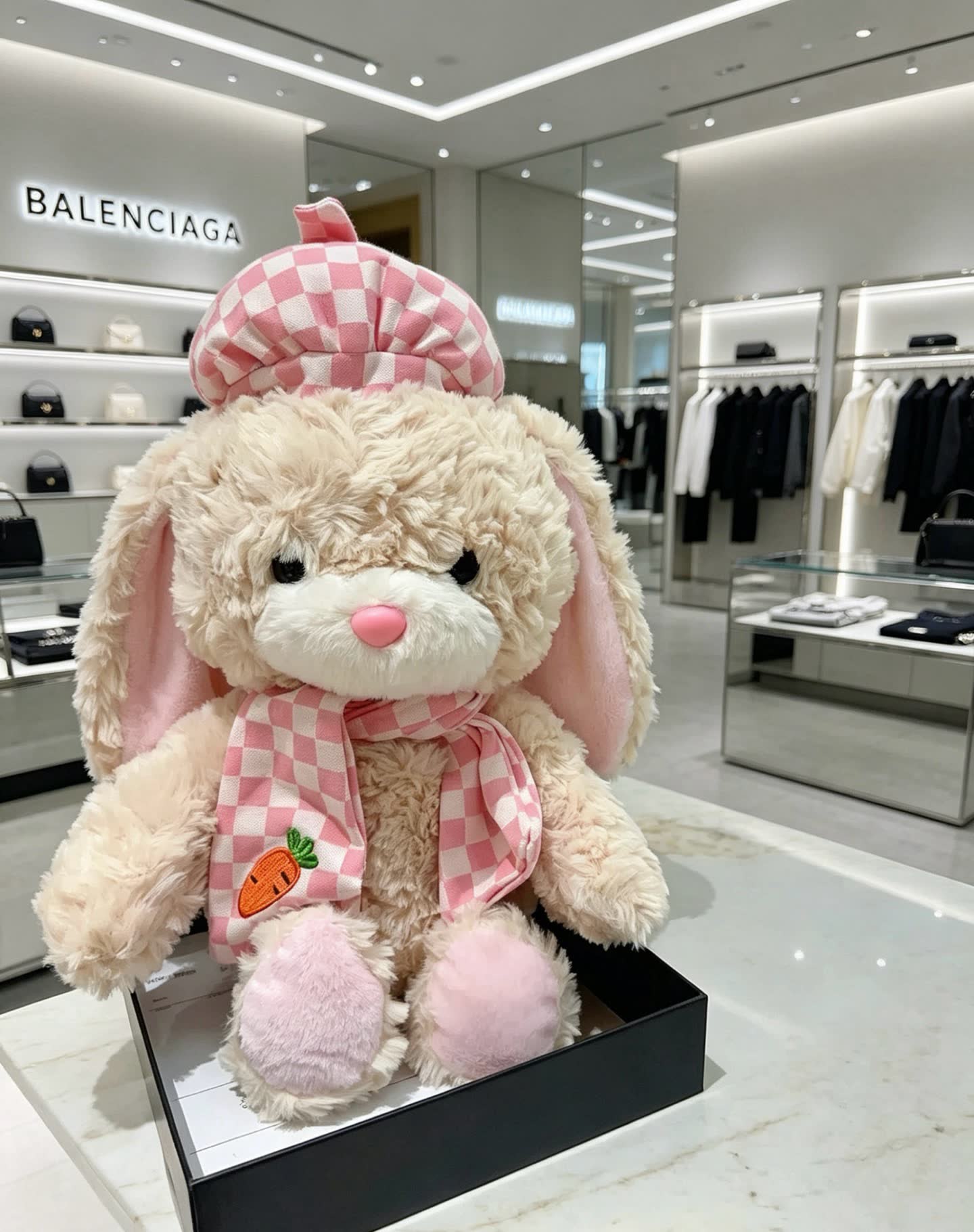 Balenciaga - Bunny Rabbit with Checkered Scarf and Hat