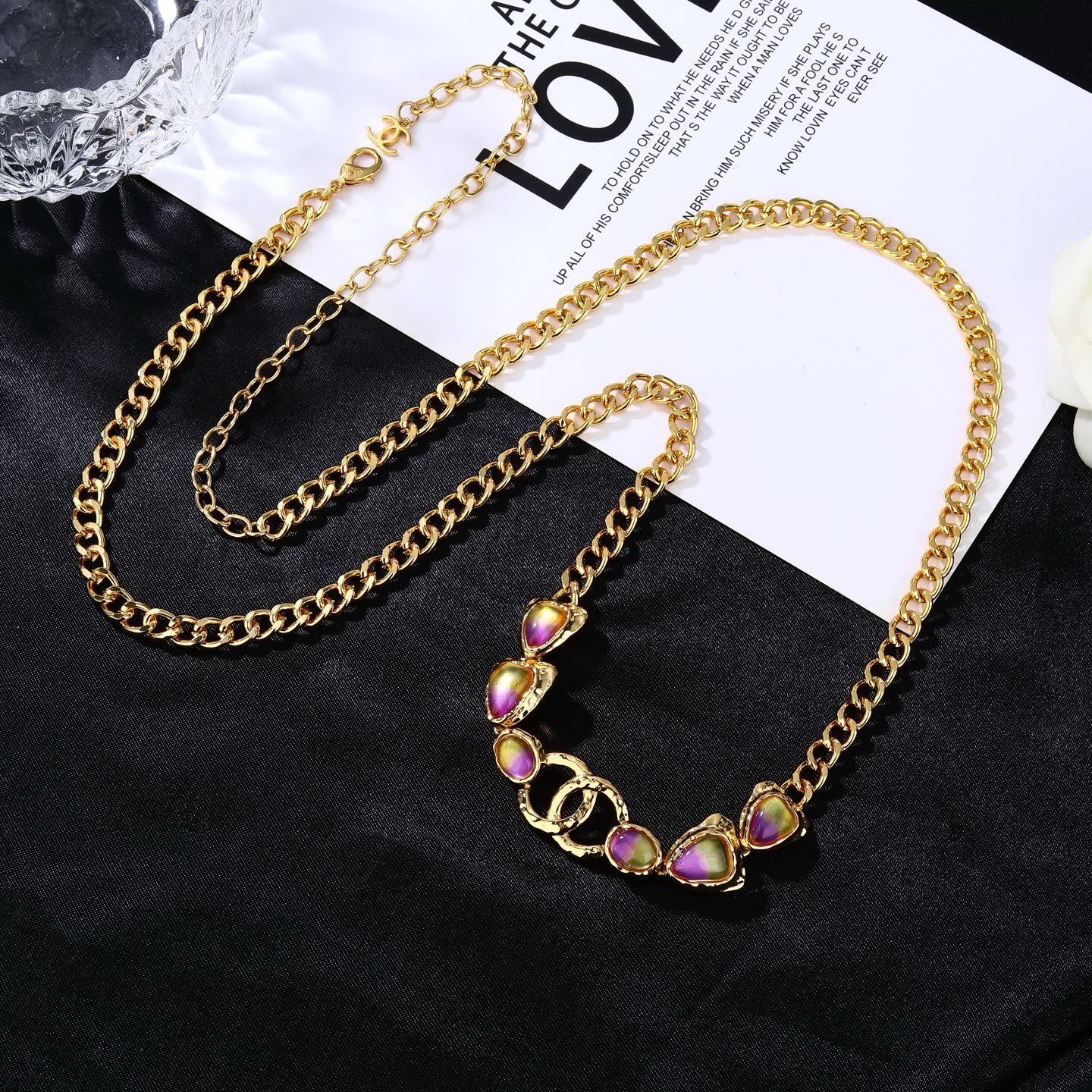 Chanel Gold Chain Belt with Pink Stones