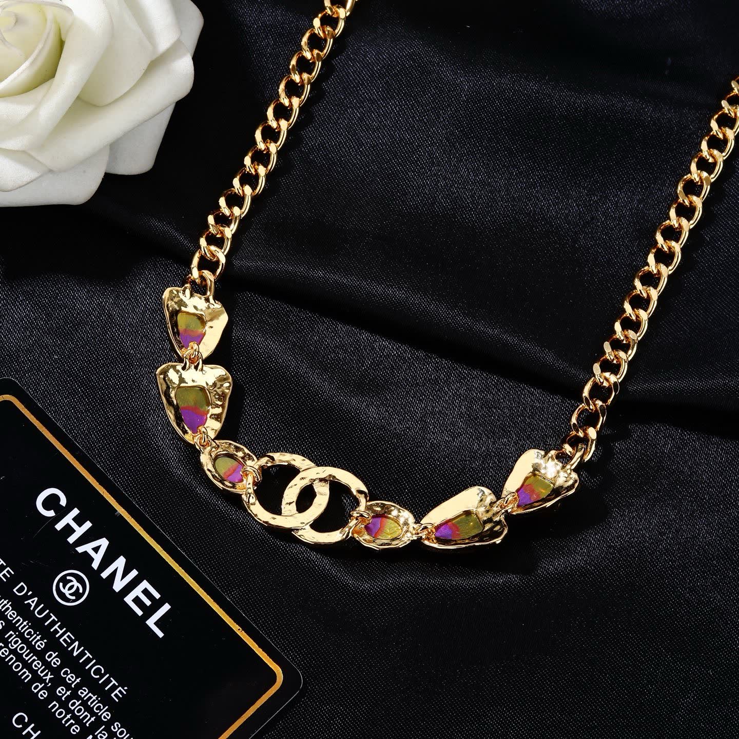 Chanel Gold Chain Belt with Pink Stones