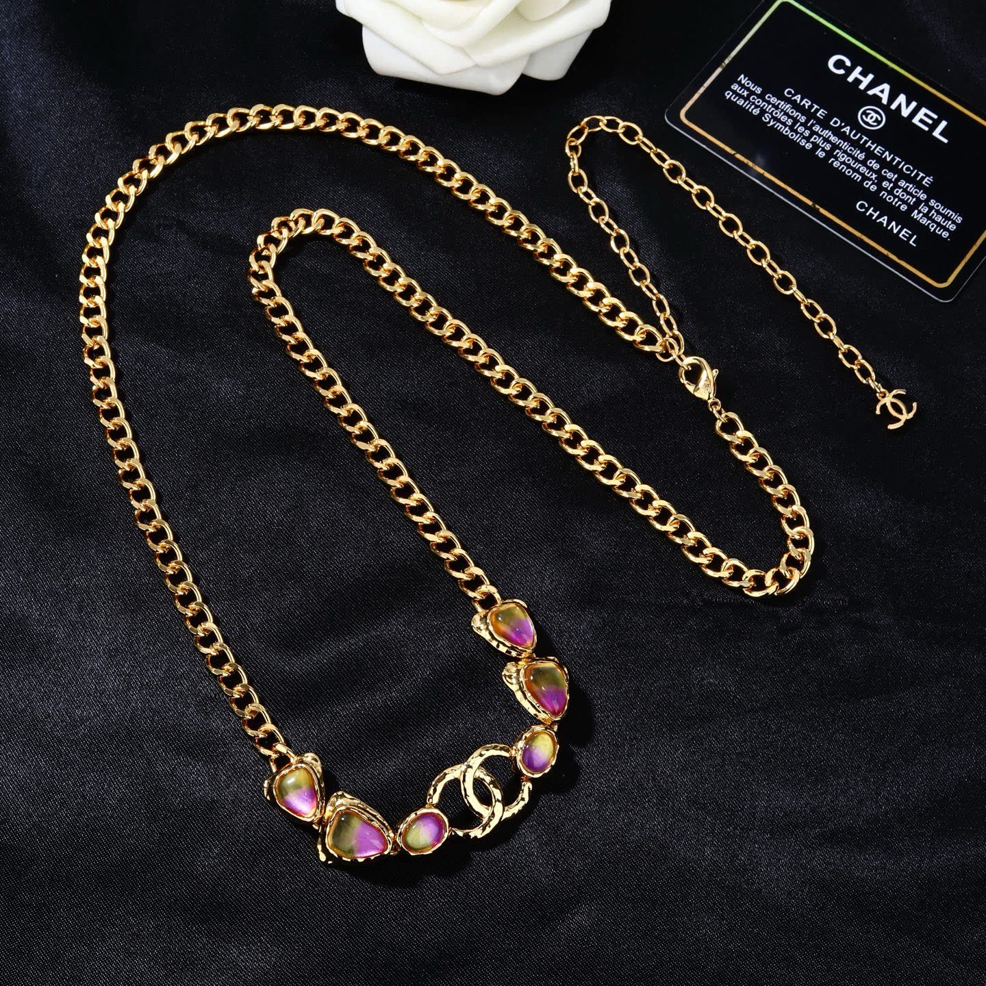Chanel Gold Chain Belt with Pink Stones