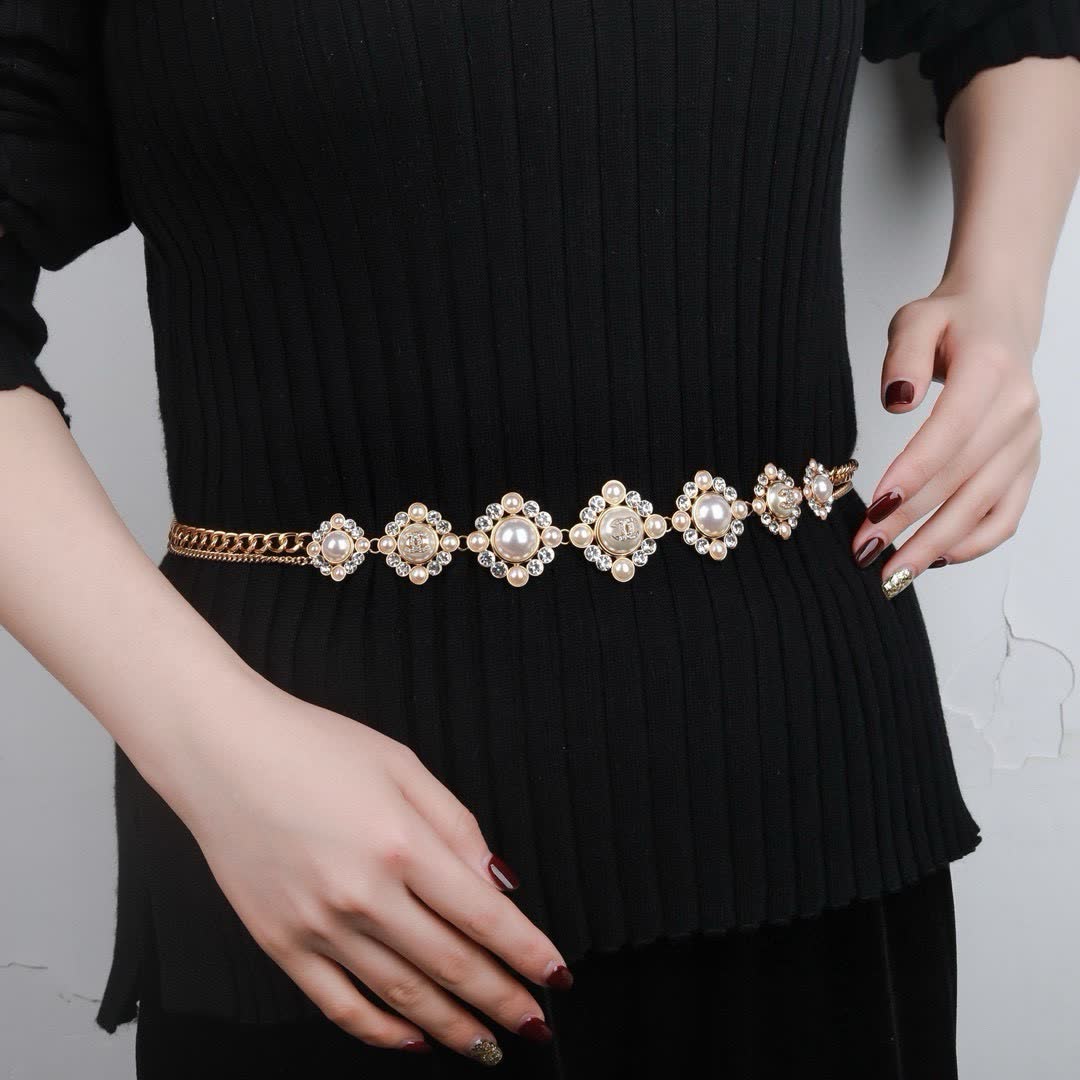Chanel Gold Chain Belt with Pearl and Crystal Embellishments