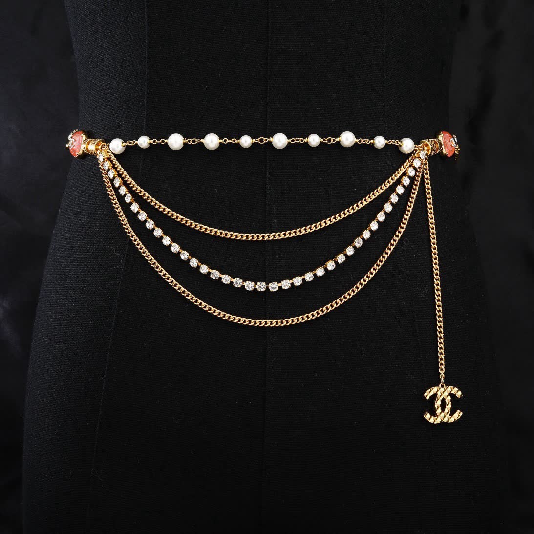 Chanel Gold Chain Belt with Pearls and CC Logo