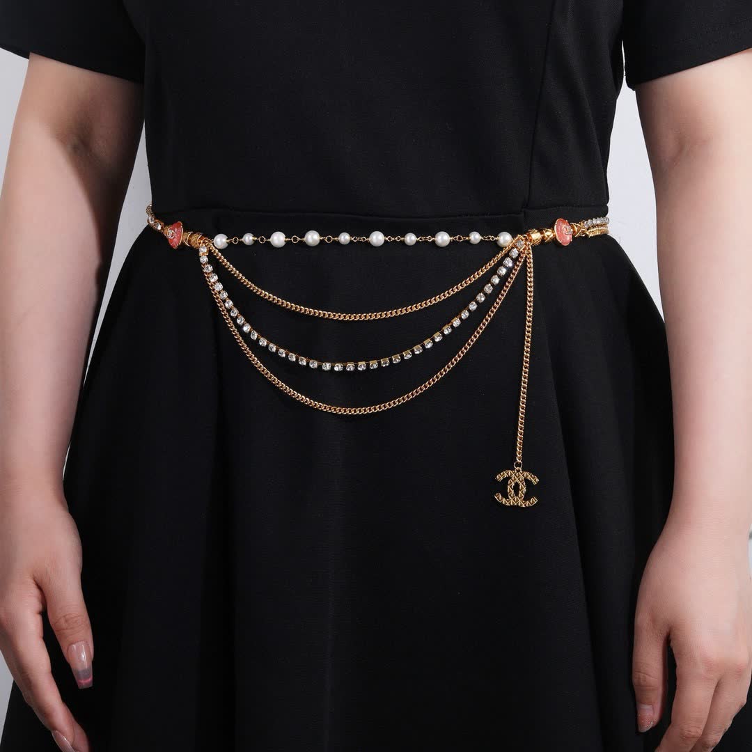 Chanel Gold Chain Belt with Pearls and CC Logo