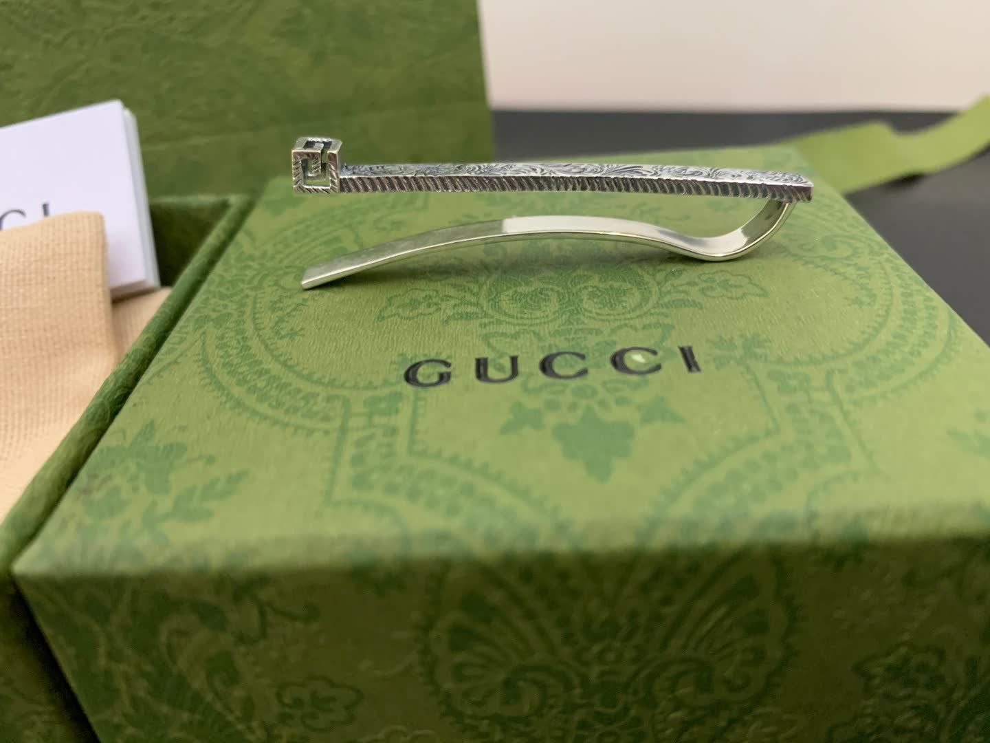 Gucci Silver Hair Clip with Engraved Design