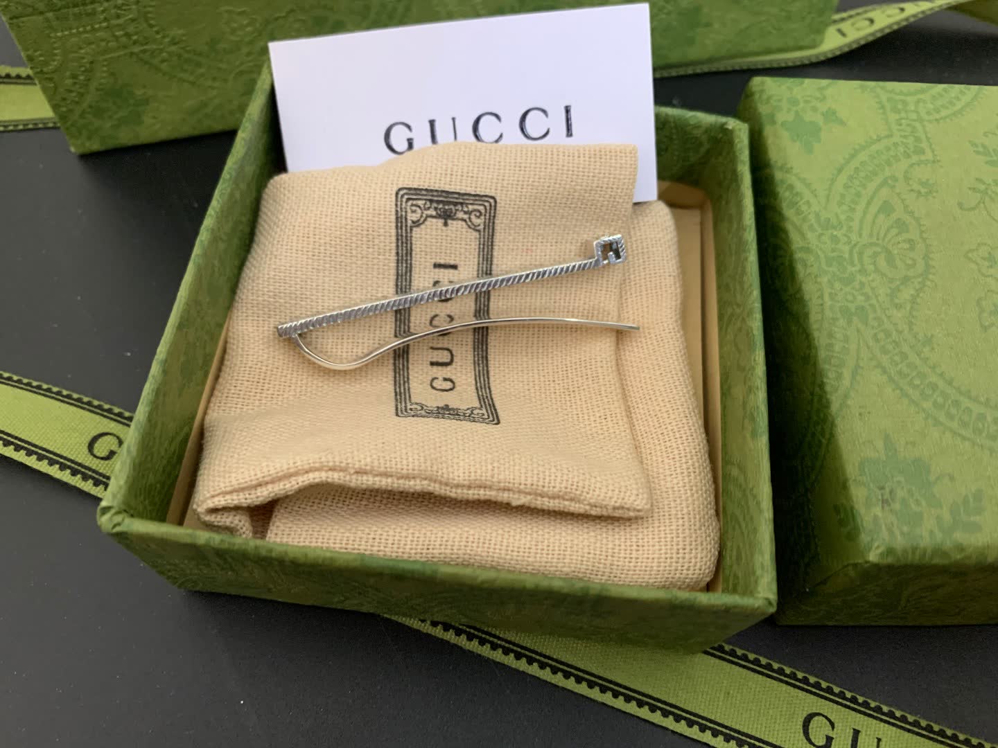 Gucci Silver Hair Clip with Engraved Design