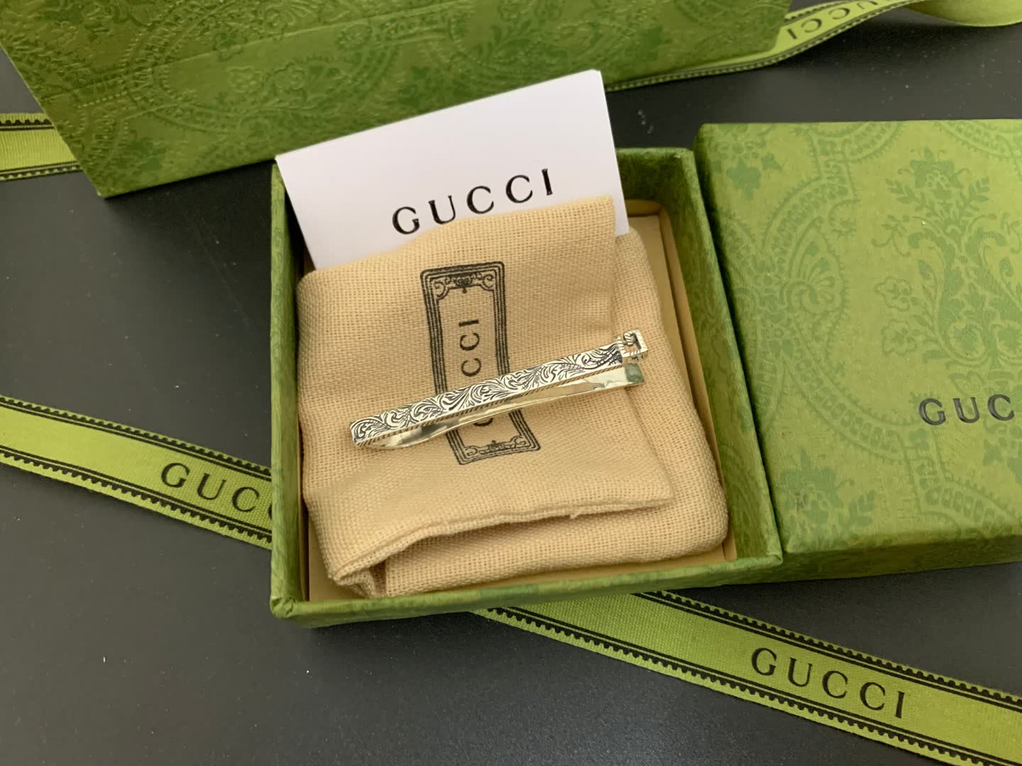 Gucci Silver Hair Clip with Engraved Design