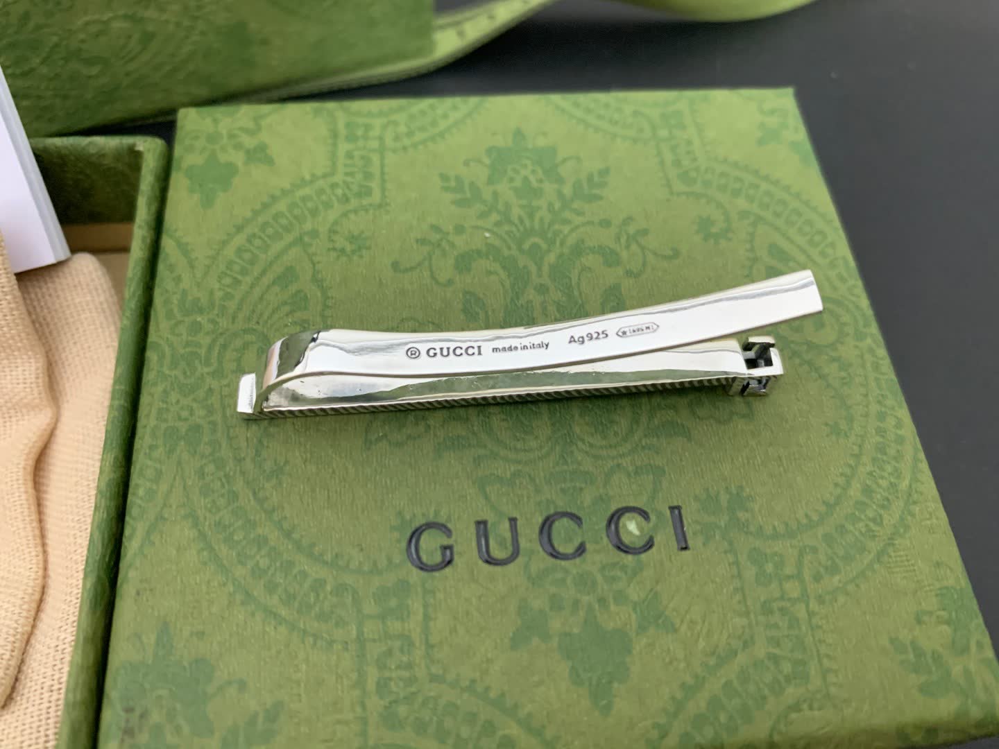 Gucci Silver Hair Clip with Engraved Design